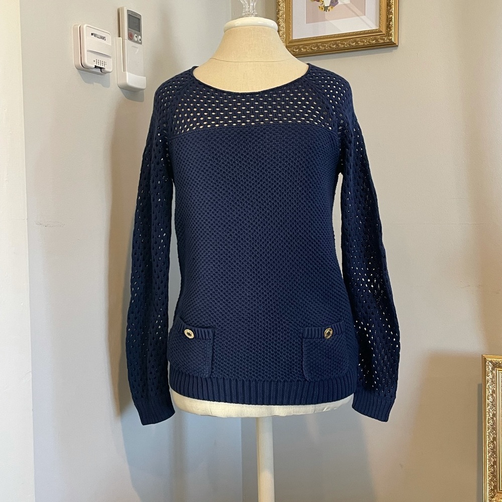 Lilly Pulitzer Women’s Navy Blue Sweater with Gold Buttons  - Size Small